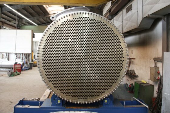 Shell-and-tube heat exchanger during manufacturing
