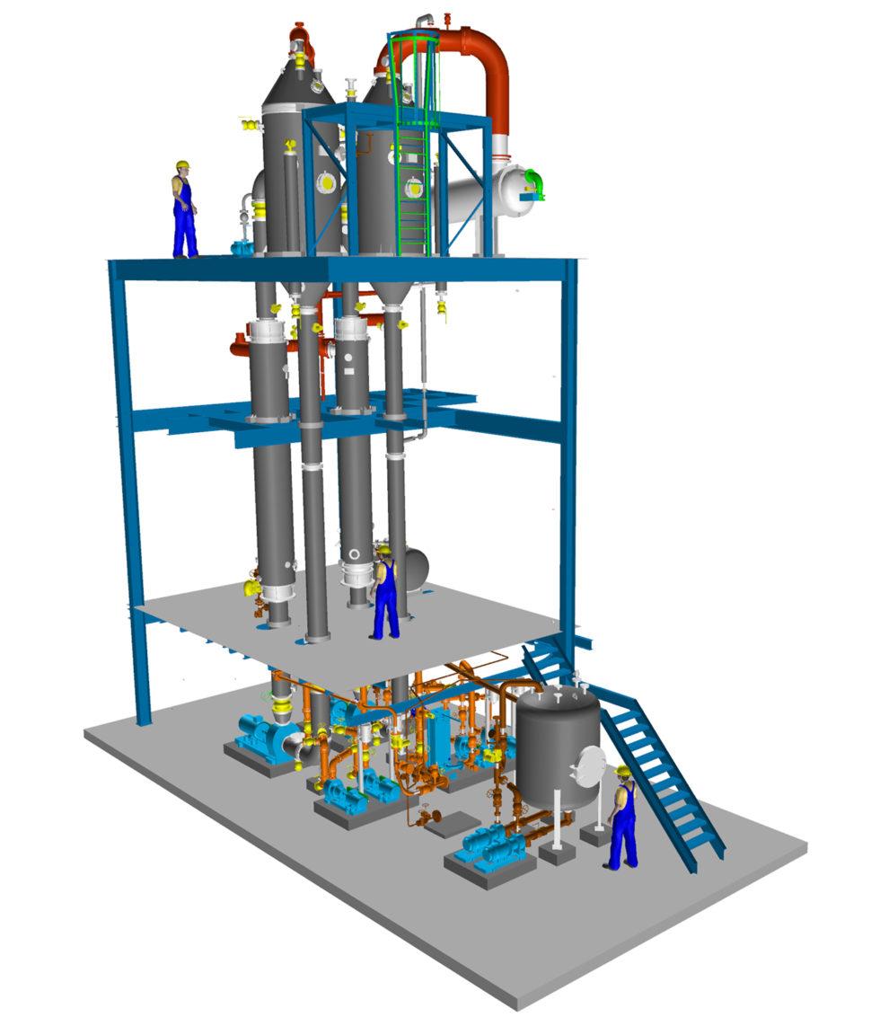 Evaporation plant for acidic process solution